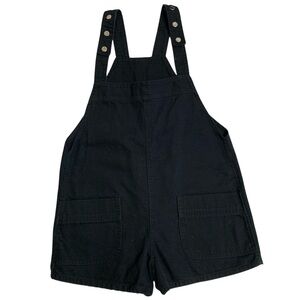 Black Denim Cotton Overalls Shorts Romper Adjustable Straps Sz M Patch Pockets